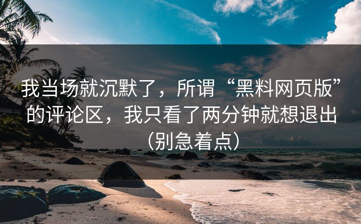 我当场就沉默了,所谓“黑料网页版”的评论区,我只看了两分钟就想退出(别急着点) 我当场就沉默了,所谓“黑料网页版”的评论区,我只看了两分钟就想退出(别急着点)