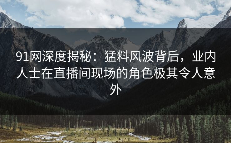 91网深度揭秘：猛料风波背后，业内人士在直播间现场的角色极其令人意外