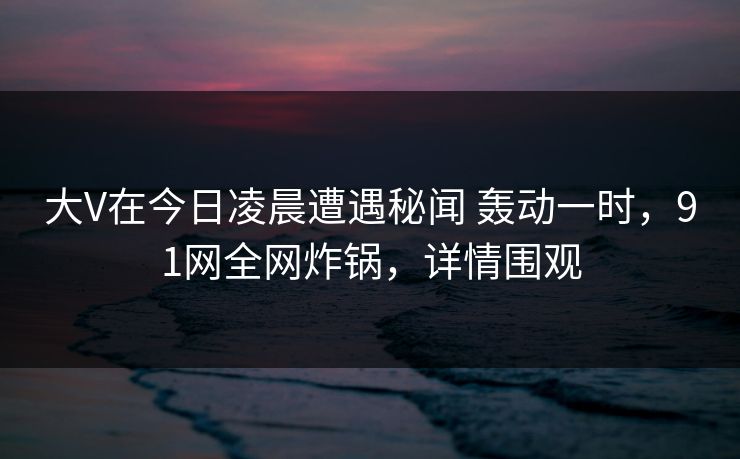 大V在今日凌晨遭遇秘闻 轰动一时，91网全网炸锅，详情围观
